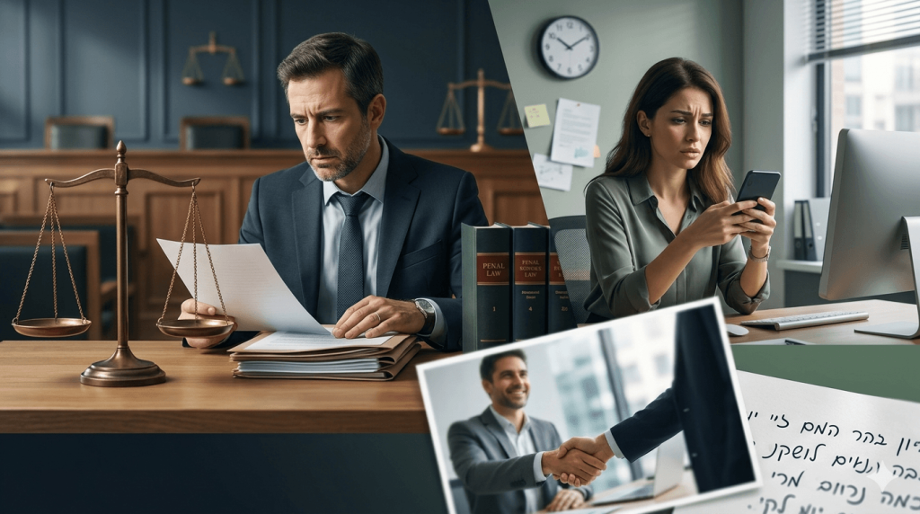 תמונת נושא של המאמר על תלונת שווא על הטרדה מינית המציגה גבר מבוגר בעל שיער שיבה ומשקפיים היושב ליד שולחן עץ בחדר עבודה ביתי ומעיין בריכוז במסמך משפטי בעברית שכותרתו צוואה בעוד שגבר צעיר יותר הלובש חליפה כחולה עומד לצדו ומצביע על שורות בטקסט במחווה של ייעוץ והדרכה. ברקע נראית ספרייה עמוסה בספרי כריכה קשה ותמונות משפחתיות ממוסגרות המוארות באור חם המשרה אווירה של ביטחון ומסורת בין דורית סביב תהליך קבלת החלטות משמעותי.